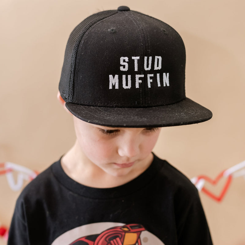 Stud Muffin - Child Size - Black Flat Brim Hat w/ Mesh Back