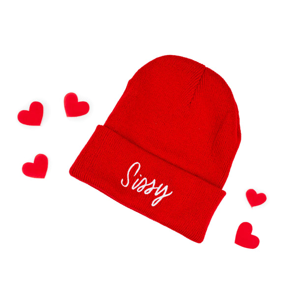 Child Beanie - Sissy - Bright Red w/ Light Pink