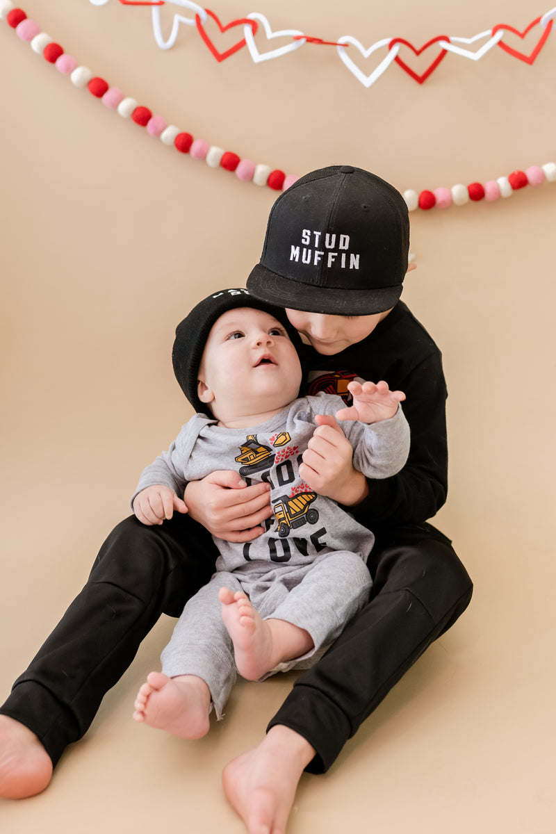 Stud Muffin - Child Size - Black Flat Brim Hat w/ Mesh Back