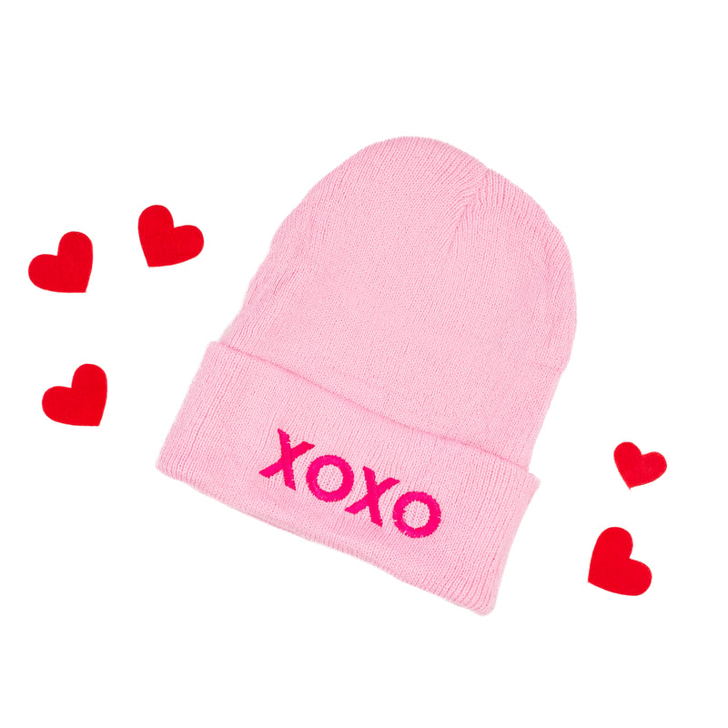 Child Beanie - XOXO - Light Pink w/ Red