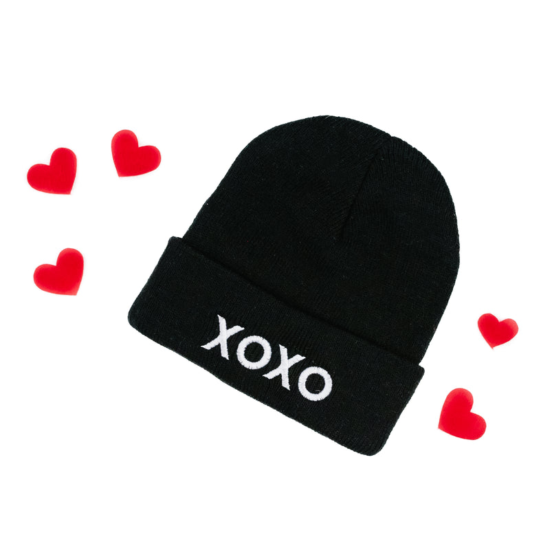 Child Beanie - XOXO - Black w/ White