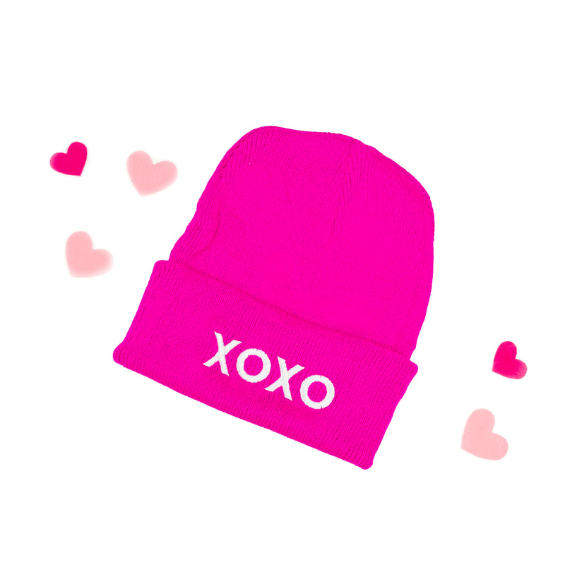 Child Beanie - XOXO - Hot Pink w/ White