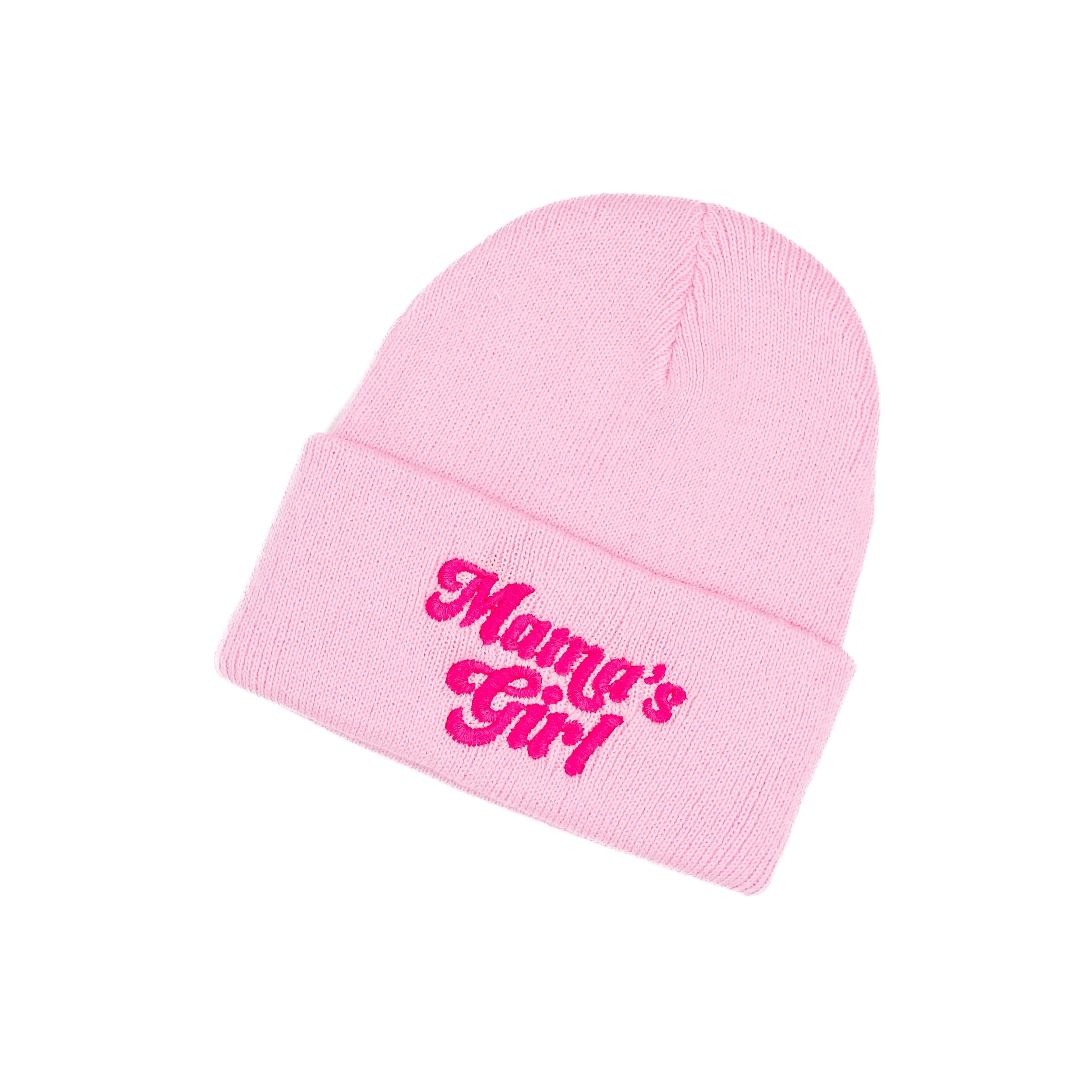 Child Beanie - Mama's Girl - Light Pink w/ Hot Pink Little Mama Shirt Shop LLC