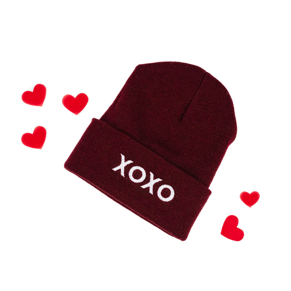 Adult Beanie - XOXO - Maroon w/ White