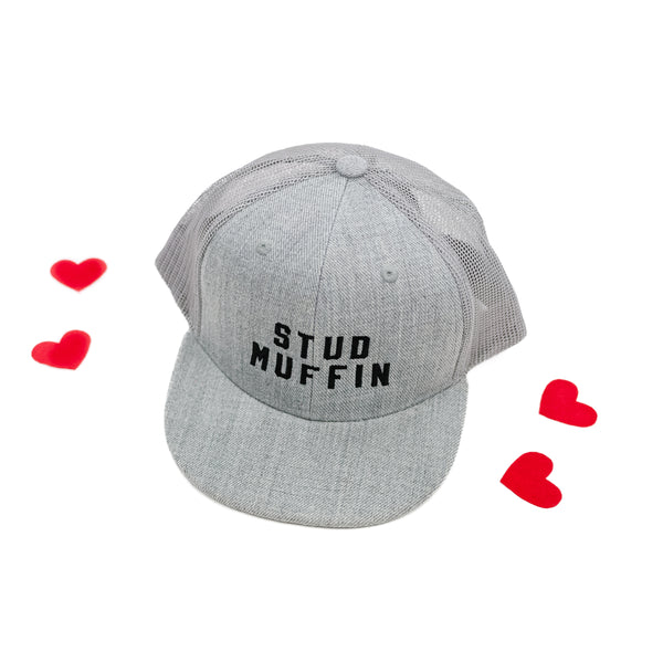 Stud Muffin - Child Size - Gray Flat Brim Hat w/ Black