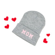 Adult Beanie - MOM Varsity - Gray w/ Light Pink Little Mama Shirt Shop LLC