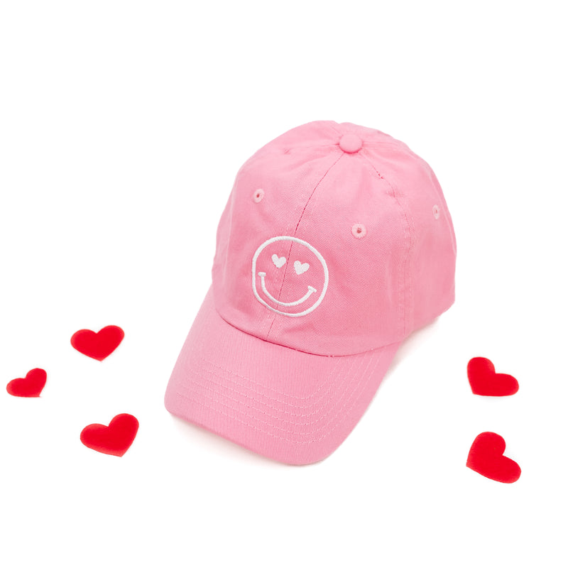 Heart Eye Smiley - CHILD SIZE - Baseball Cap (Pink w/ White)