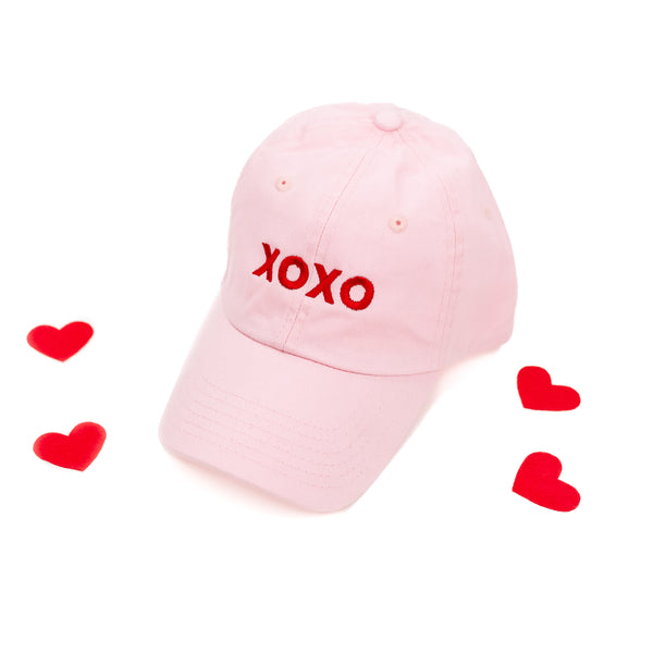 XOXO - Block Font - CHILD SIZE - Baseball Cap (Light Pink w/ Red)