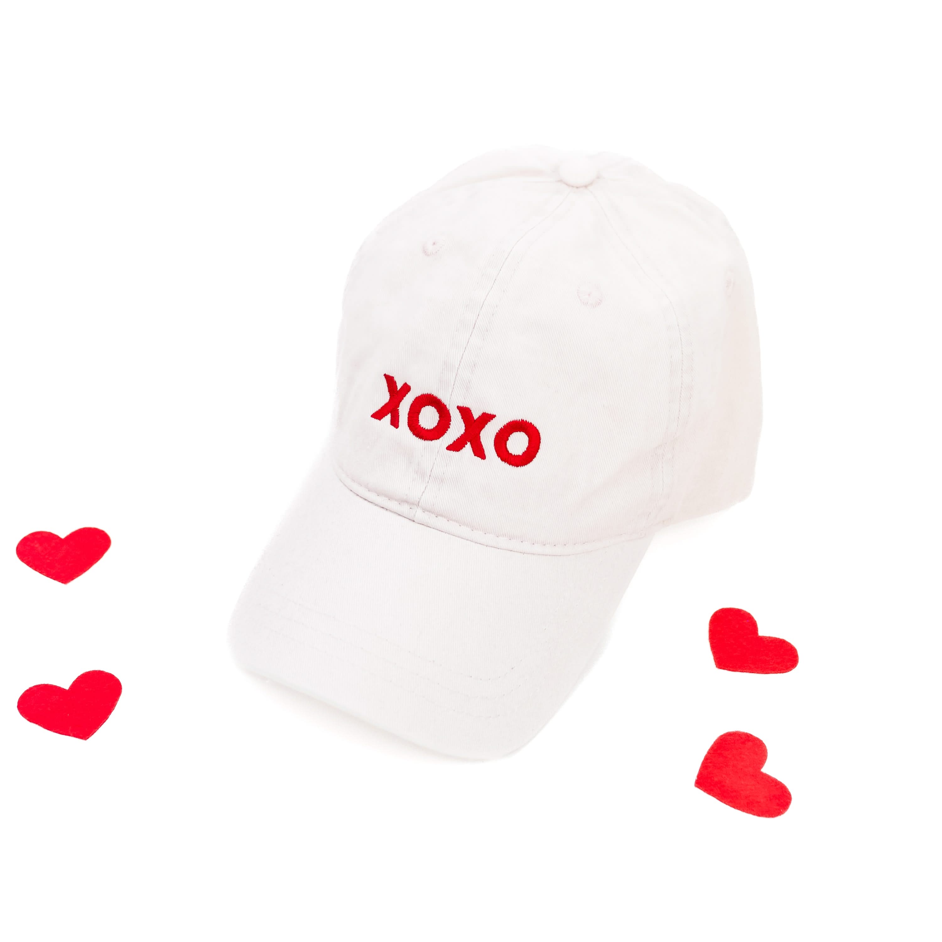  Red - XOXO Block Font - Baseball Cap Little Mama Shirt Shop