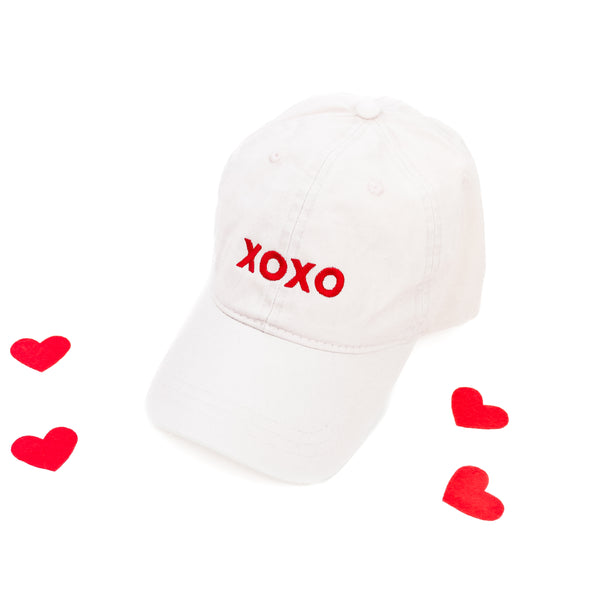 XOXO - Block Font - CHILD SIZE - Baseball Cap (White w/ Red)