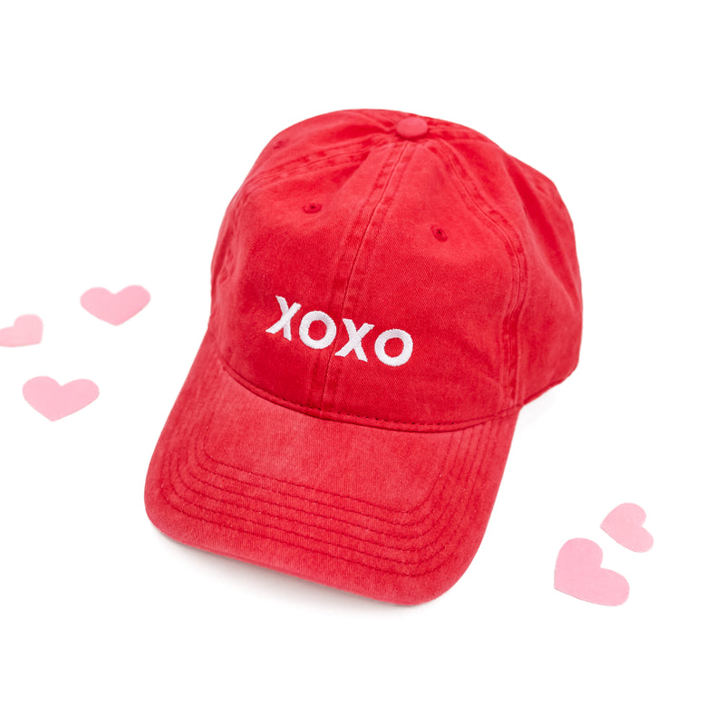 Adult Size - Heather Red w/ White - XOXO Block Font - Baseball Cap