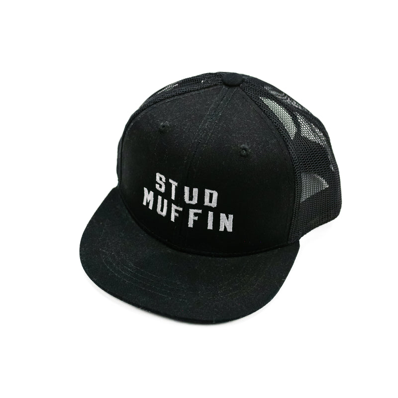 Stud Muffin - Child Size - Black Flat Brim Hat w/ Mesh Back