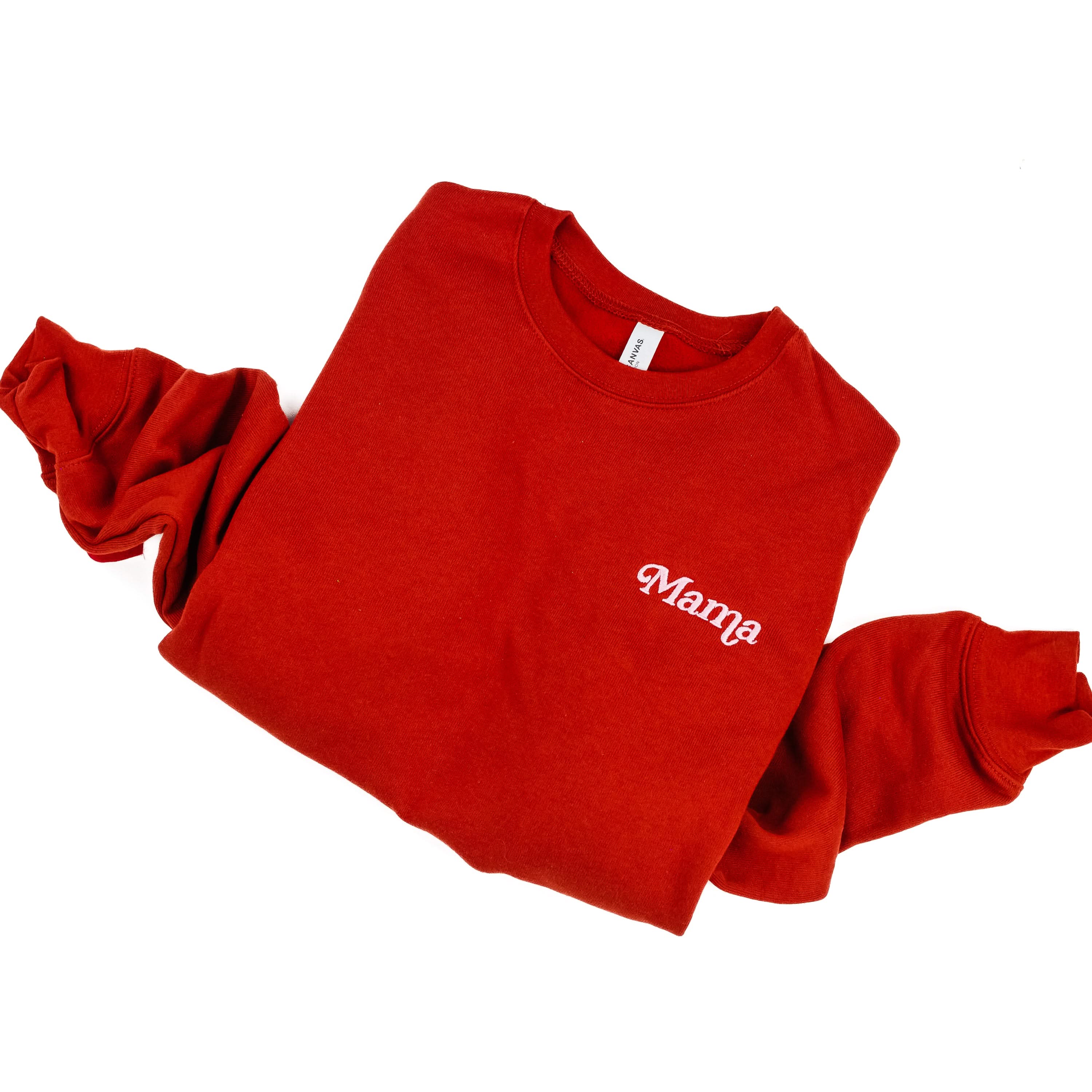 Mama Italic - Burnt Orange Embroidered Fleece Sweatshirt (Full Length) Little Mama Shirt Shop LLC