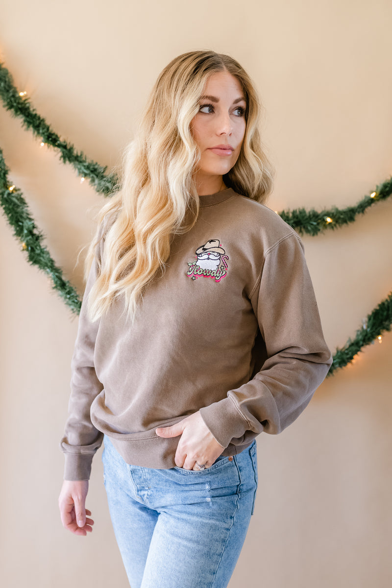 Embroidered PIGMENT Crewneck - Howdy Santa