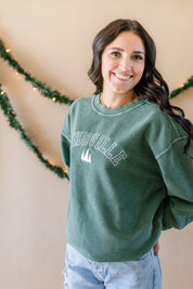 Whoville - Forest Green - Embroidered Corded Sweatshirt