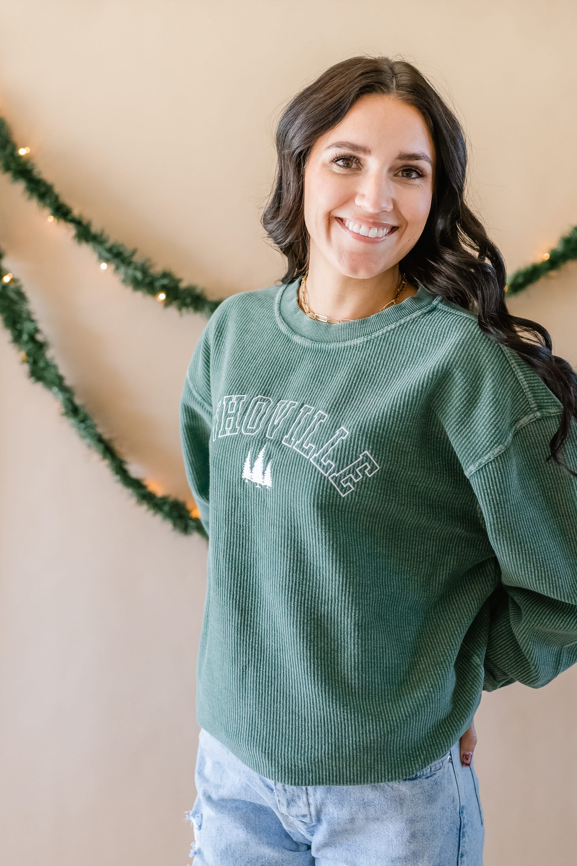 Whoville - Forest Green - Embroidered Corded Sweatshirt