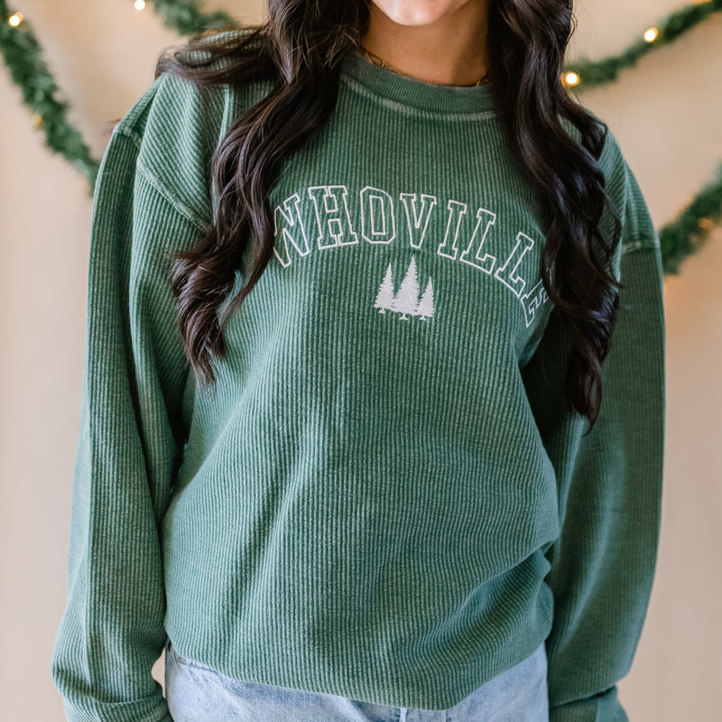 Embroidered Corded Sweatshirt - Forest Green - Whoville