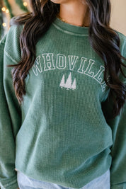 Whoville - Forest Green - Embroidered Corded Sweatshirt