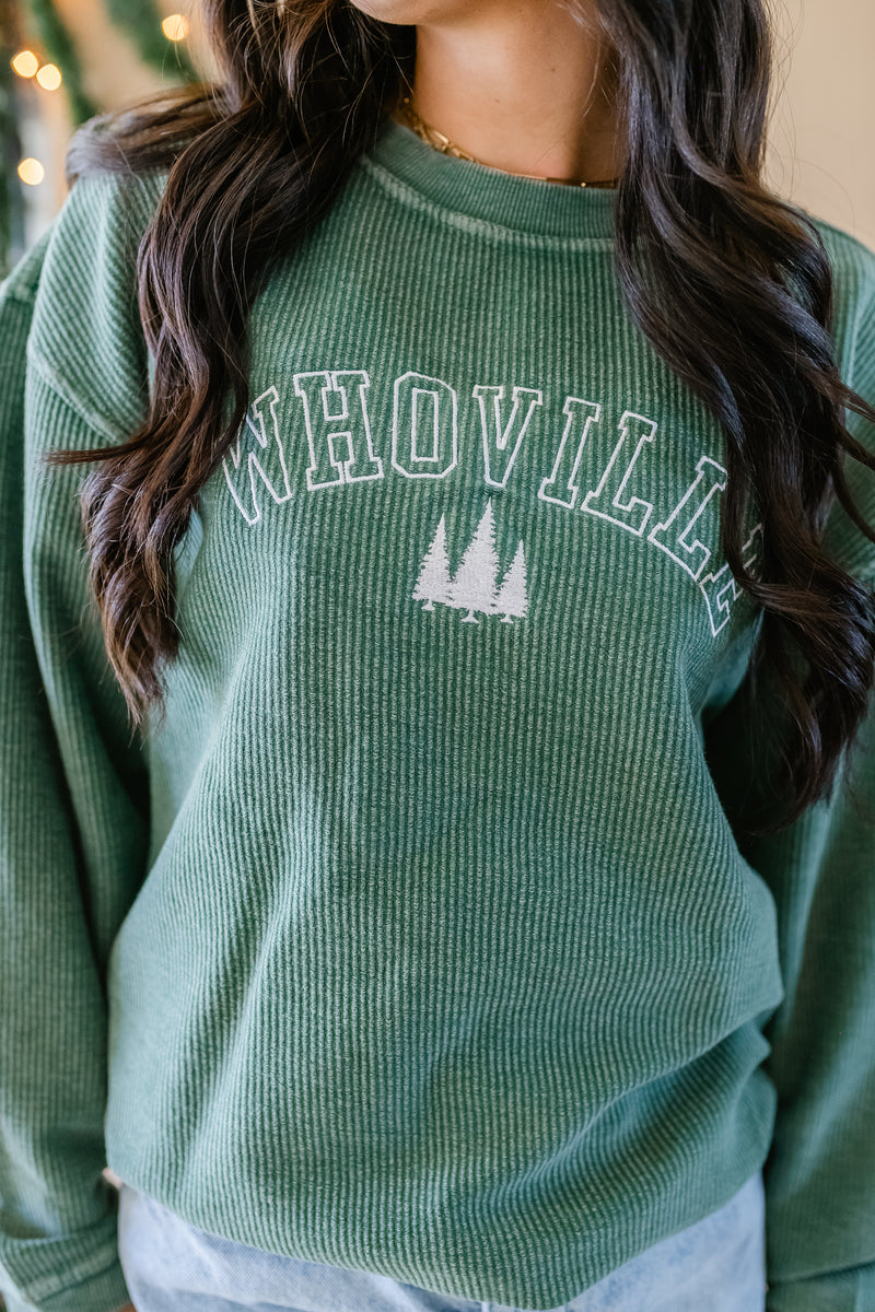 Embroidered Corded Sweatshirt - Forest Green - Whoville