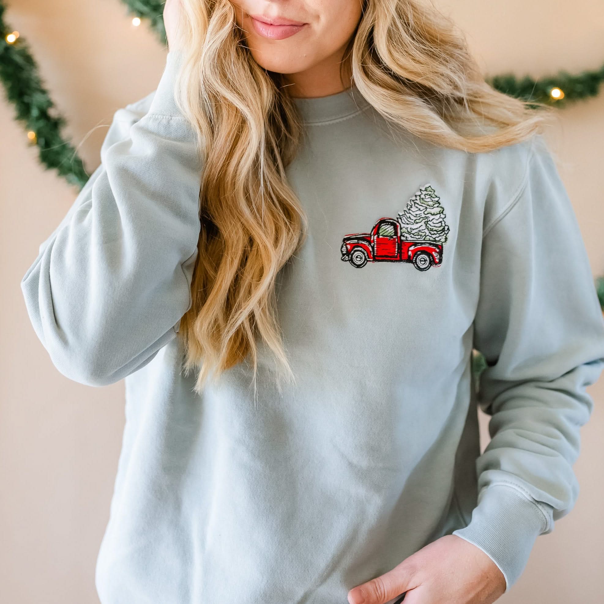 Christmas Truck - Embroidered Pigment Crewneck