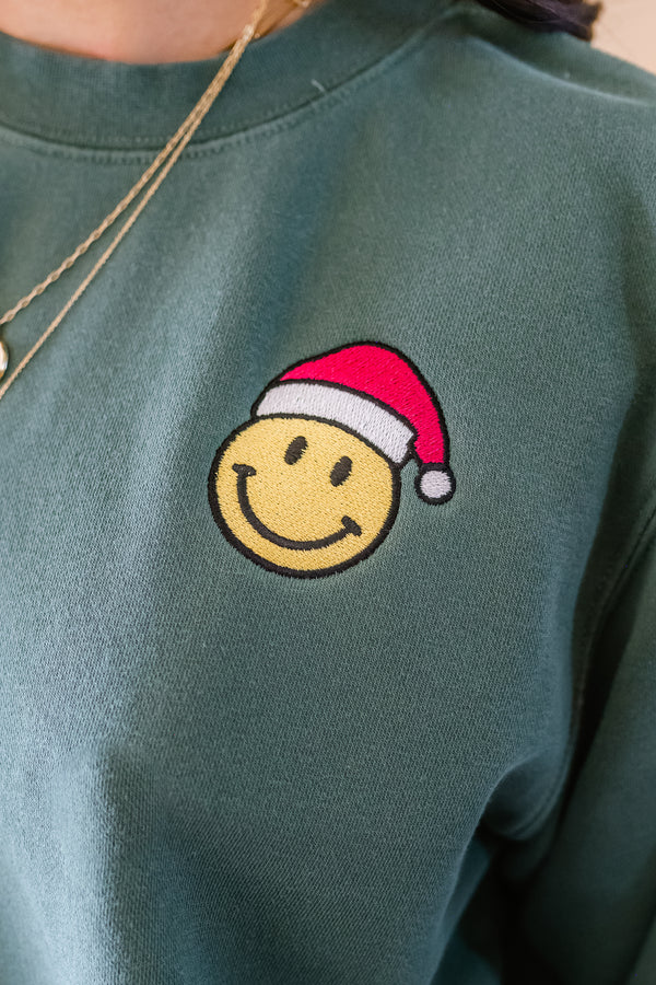 Embroidered PIGMENT Crewneck - Santa Hat Smiley