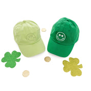 CHILD SIZE - Shamrock Eyes Smiley - Baseball Cap (Kelly Green w/ White) Little Mama Shirt Shop