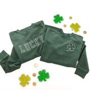 Embroidered Alpine Green PIGMENT Sweatshirt - Outline Shamrock (pocket) Little Mama Shirt Shop LLC