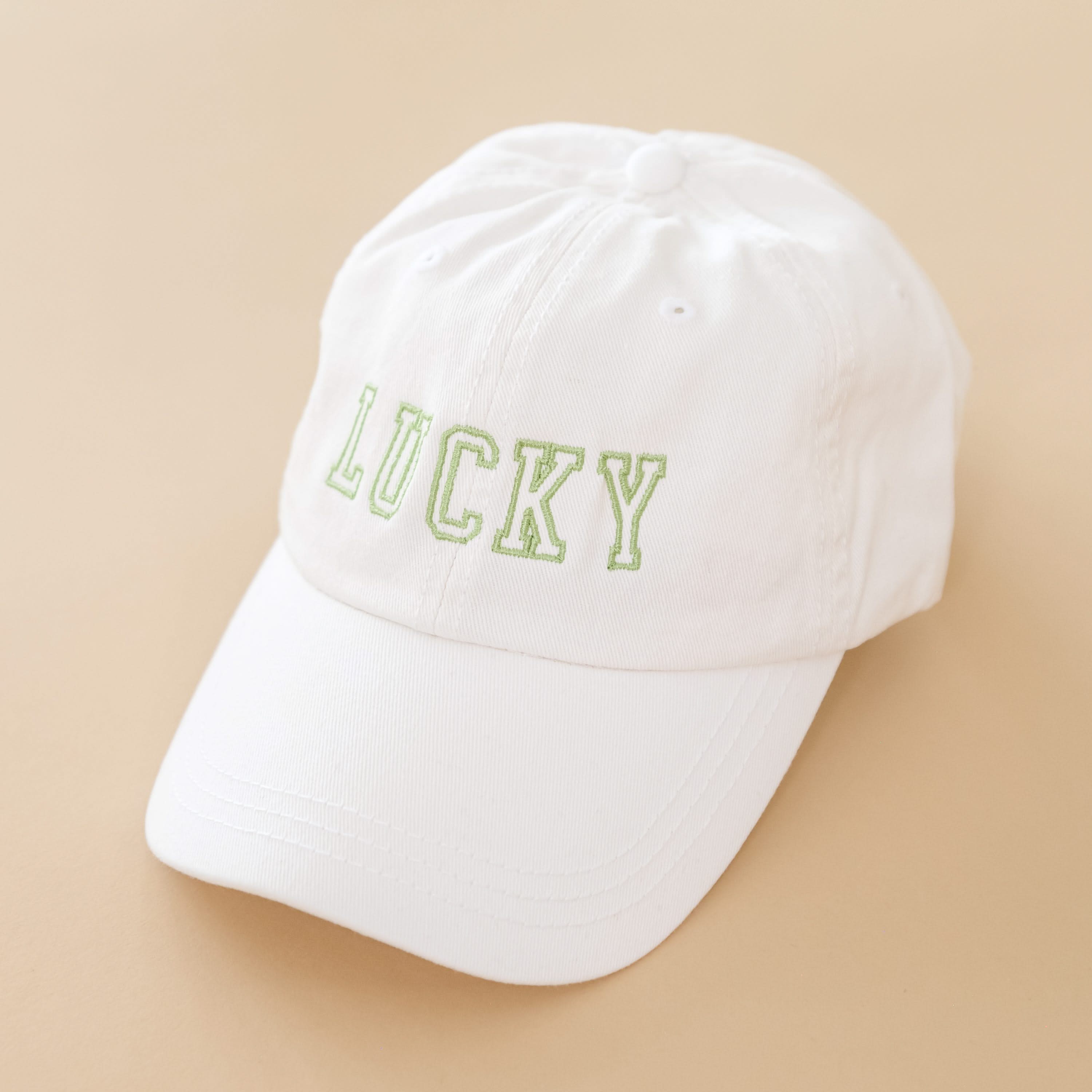 CHILD SIZE - LUCKY - Baseball Cap (White w/ Lime Green) Little Mama Shirt Shop