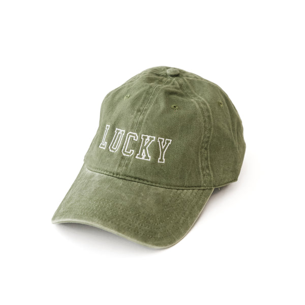 Adult Size - Olive w/ White - LUCKY - Baseball Cap