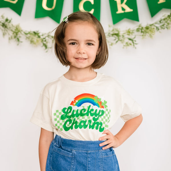 Lucky Charm w/ Checkers & Rainbow - Short Sleeve Child Shirt