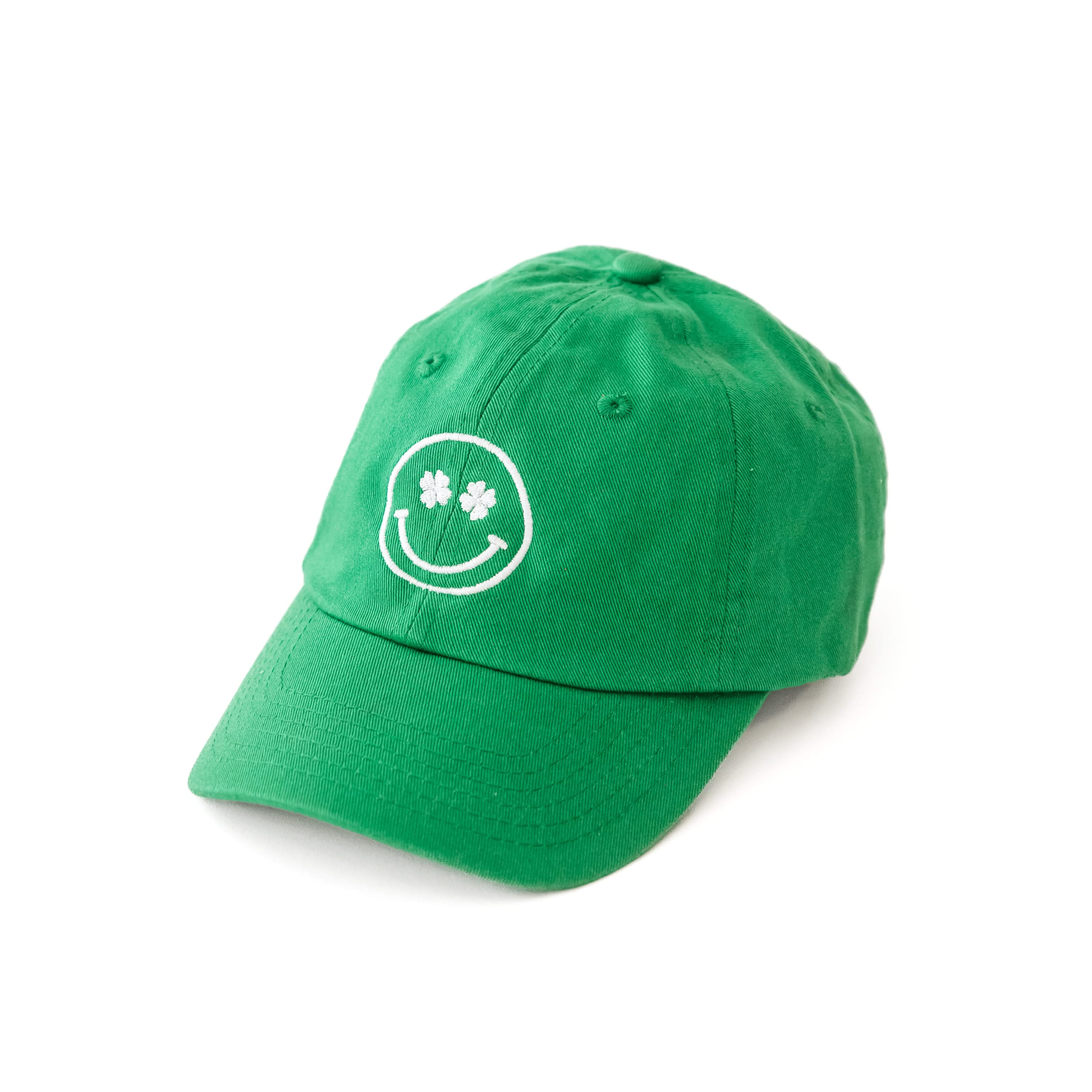 CHILD SIZE - Shamrock Eyes Smiley - Baseball Cap (Kelly Green w/ White) Little Mama Shirt Shop