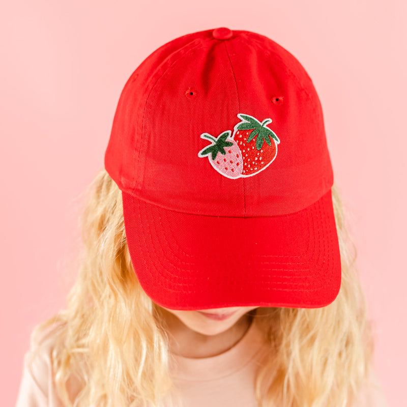 Child Size Baseball Cap - Red w/ Strawberry Patch