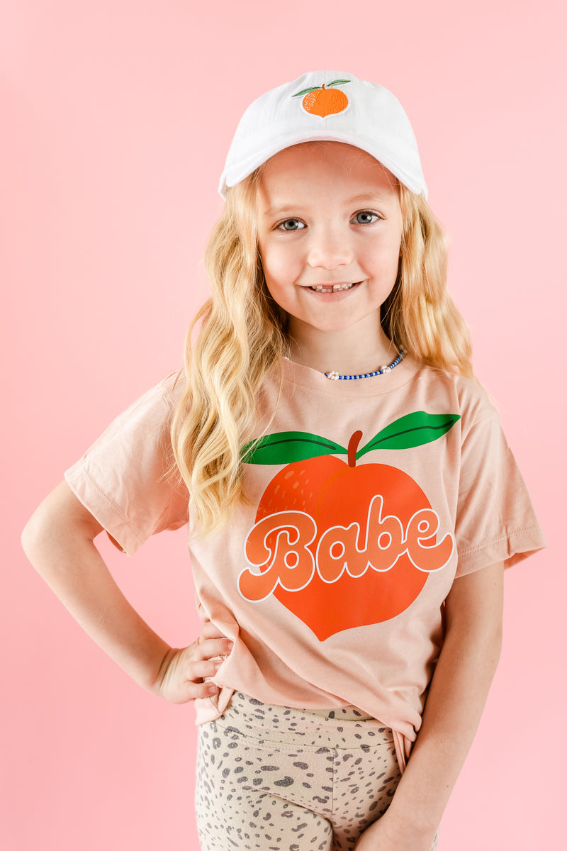 Child Size Baseball Cap - White w/ Peach Patch
