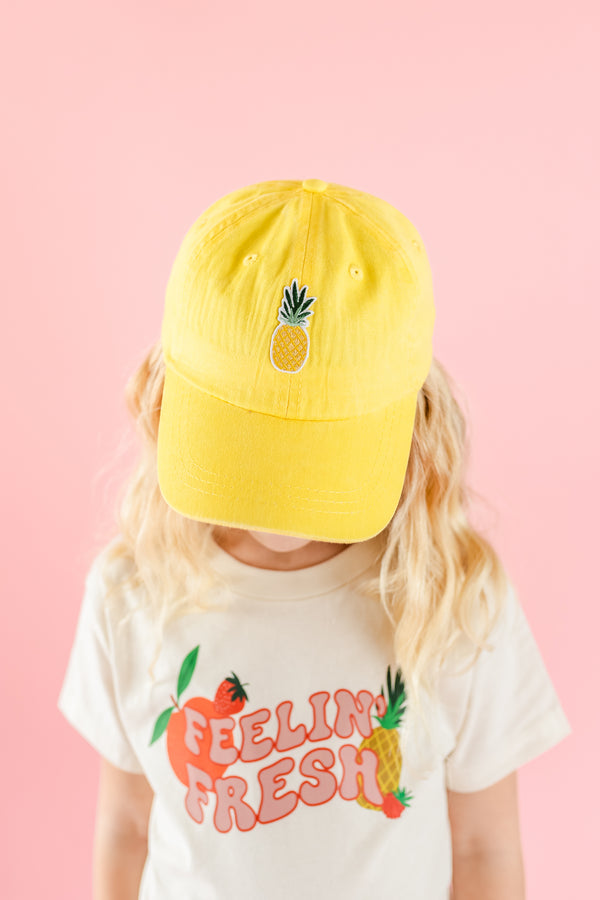 Child Size Baseball Cap - Yellow w/ Pineapple Patch