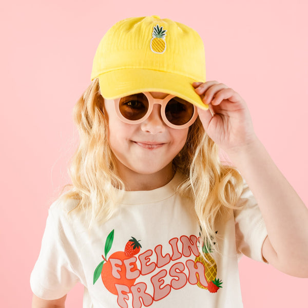 Child Size Baseball Cap - Yellow w/ Pineapple Patch