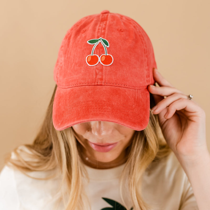 Adult Size - Heather Red Baseball Cap w/ Cherry Patch