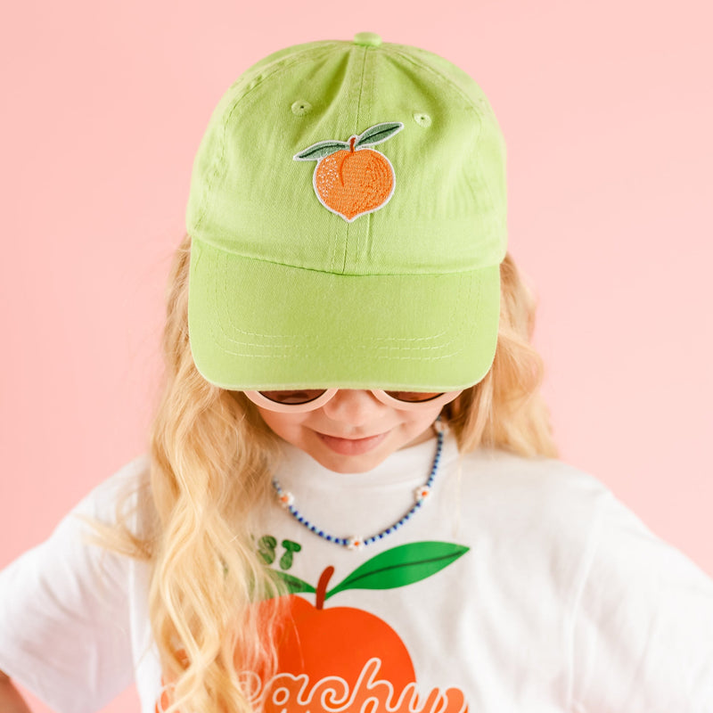 Child Size Baseball Cap - Lime Green w/ Peach Patch