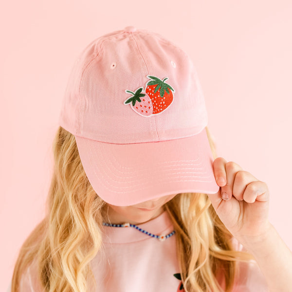 Child Size Baseball Cap - Pink w/ Strawberry Patch