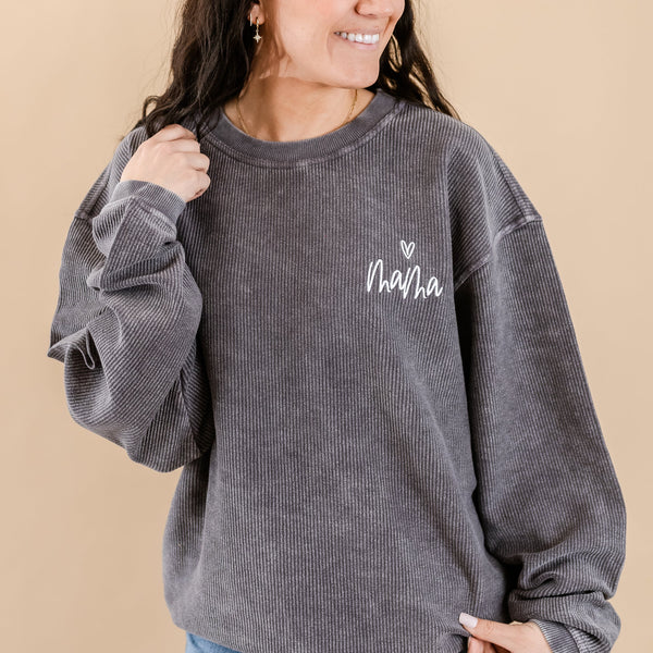 Asphalt Corded Sweatshirt - Embroidered - Mama - (Heart Above)