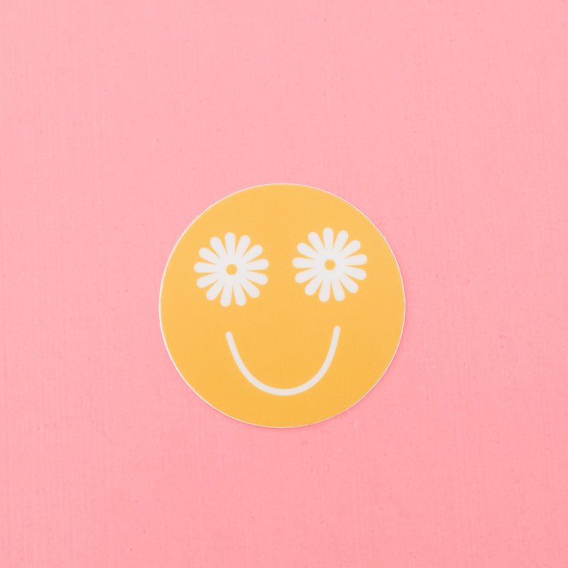 LMSS® STICKER - FLOWER EYE SMILEY (yellow w/ white eyes)