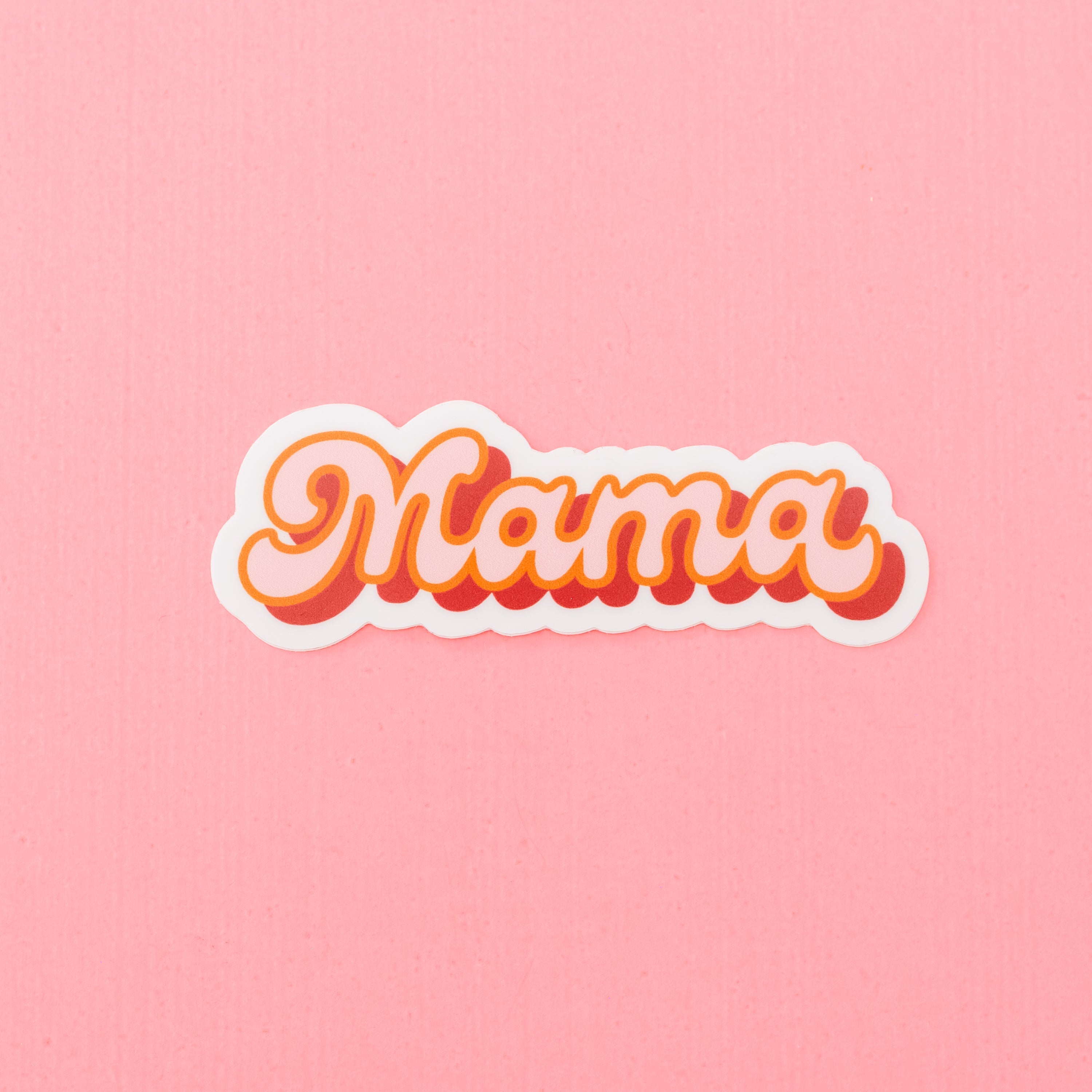 LMSS® STICKER - MAMA (Retro - Pink w/ Orange + Red Outline) Little Mama Shirt Shop LLC