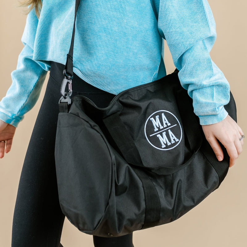 MAMA DUFFEL BAG - BLACK W/ BABY BLUE