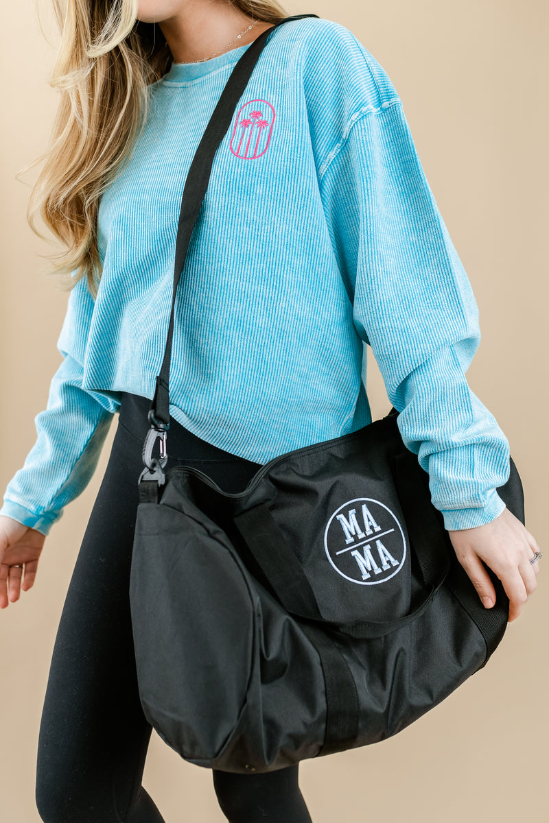 MAMA DUFFEL BAG - BLACK W/ BABY BLUE