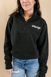 Mother's Day Quarter Zip Sweatshirt - Multiple Names + Colors Available (white thread) Little Mama Shirt Shop