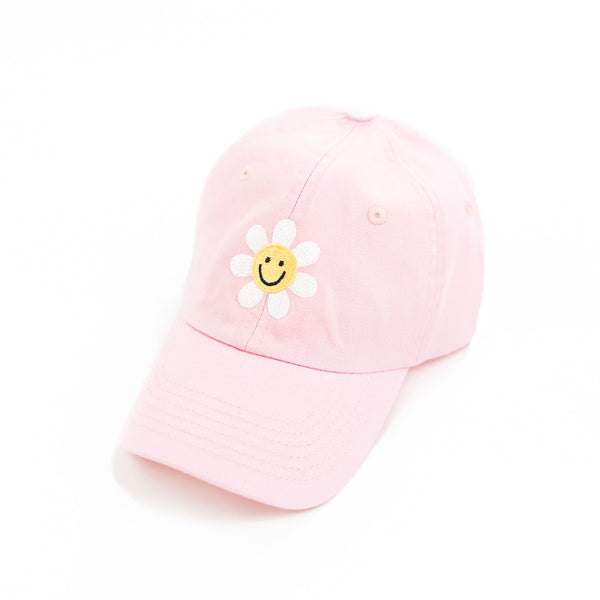 FLOWER PETALS SMILEY - Child Size Baseball Cap (Light Pink)