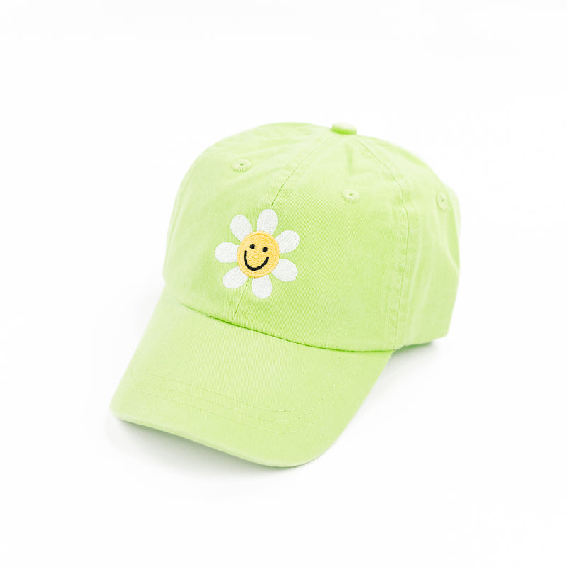 FLOWER PETALS SMILEY - Child Size Baseball Cap (Lime Green)