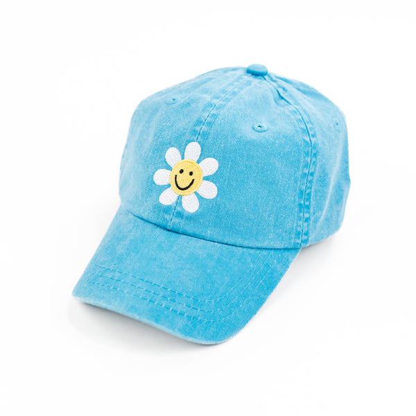 FLOWER PETALS SMILEY - Child Size Baseball Cap (Blue)