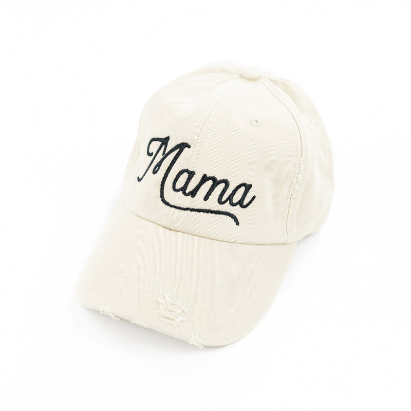Mama (Script) - Tan - DISTRESSED Baseball Cap