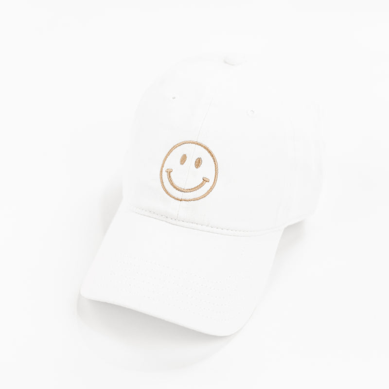Adult Size - White w/ Light Brown Smiley Face - Baseball Cap