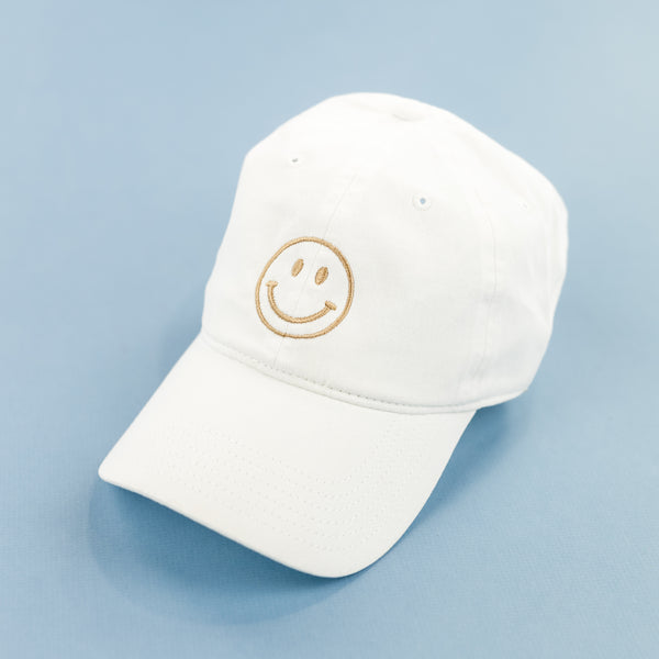 Adult Size - White w/ Light Brown Smiley Face - Baseball Cap